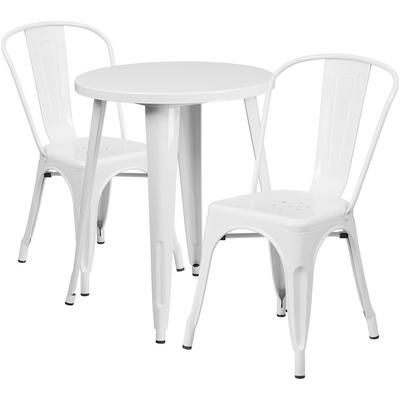Flash Furniture CH-51080TH-2-18CAFE-WH-GG 24" Round Table & 2 CafÃ© Chair Set - Metal, White