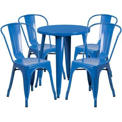 Flash Furniture CH-51080TH-4-18CAFE-BL-GG 24" Round Table & 4 CafÃ© Chair Set - Metal, Blue