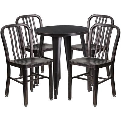 Flash Furniture CH-51080TH-4-18VRT-BQ-GG 24" Round Table & 4 Chair Set - Metal, Black & Antique Gold