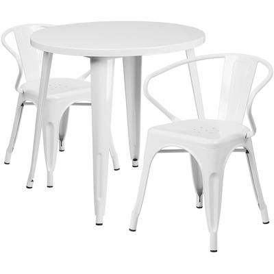 Flash Furniture CH-51090TH-2-18ARM-WH-GG 30" Round Table & 2 Arm Chair Set - Metal, White