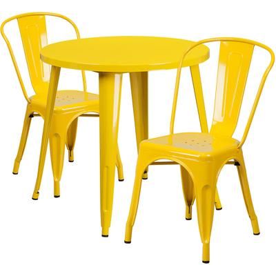 Flash Furniture CH-51090TH-2-18CAFE-YL-GG 30" Round Table & 2 CafÃ© Chair Set - Metal, Yellow