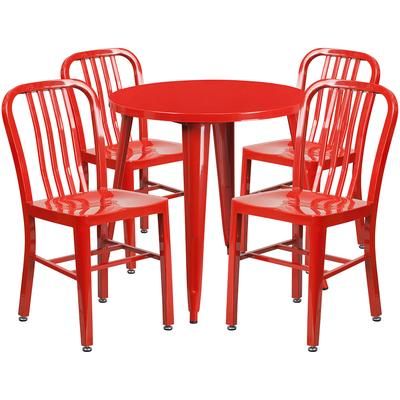 Flash Furniture CH-51090TH-4-18VRT-RED-GG 30" Round Table & 4 Chair Set - Metal, Red