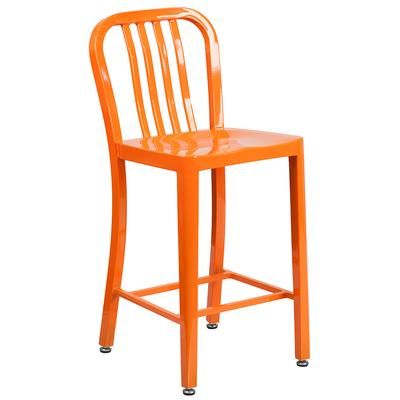 Flash Furniture CH-61200-24-OR-GG Counter Height Commercial Bar Stool w/ Vertical Slat Back & Metal Seat, Orange