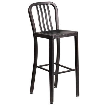 Flash Furniture CH-61200-30-BQ-GG Commercial Bar Stool w/ Vertical Slat Back & Metal Seat, Black Antique Gold