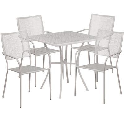 Flash Furniture CO-28SQ-02CHR4-SIL-GG 28" Square Patio Table & 4 Square Back Arm Chair Set - Steel, Light Gray