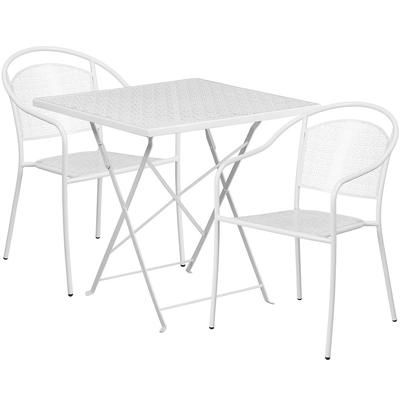 Flash Furniture CO-28SQF-03CHR2-WH-GG 28" Square Folding Patio Table & 2 Round Back Arm Chair Set - Steel, White