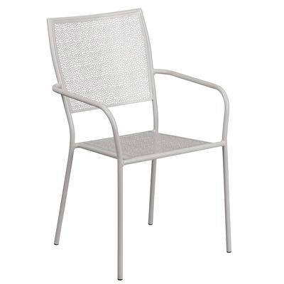 Flash Furniture CO-2-SIL-GG Outdoor Stackable Armchair w/ Square Back - Steel, Light Gray, Sliver