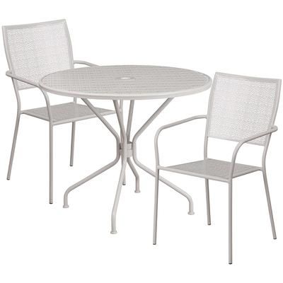 Flash Furniture CO-35RD-02CHR2-SIL-GG 35 1/4" Round Patio Table & 2 Square Back Arm Chair Set - Steel, Light Gray