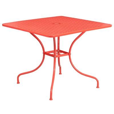 Flash Furniture CO-6-RED-GG 35 1/2" Square Patio Table w/ Rain Flower Design Top & Umbrella Hole - Steel, Coral