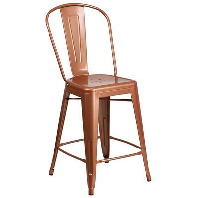Flash Furniture ET-3534-24-POC-GG Counter Height Commercial Bar Stool w/ Curved Back & Metal Seat, Copper, Backrest