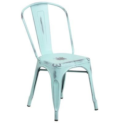Flash Furniture ET-3534-DB-GG Stacking Chair w/ Vertical Slat Back - Distressed Metal, Blue Green, Distressed Dream Blue