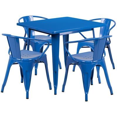 Flash Furniture ET-CT002-4-70-BL-GG 31 1/2" Square Table & 4 Arm Chair Set - Steel, Blue