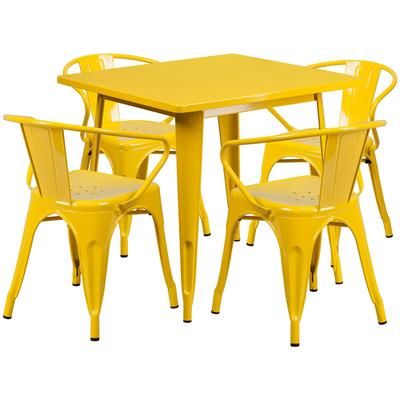 Flash Furniture ET-CT002-4-70-YL-GG 31 1/2" Square Table & 4 Arm Chair Set - Steel, Yellow