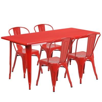 Flash Furniture ET-CT005-4-30-RED-GG Rectangular Table & 4 Chair Set - 63"W x 31 1/2"D x 29 1/2"H, Steel, Red