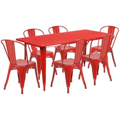 Flash Furniture ET-CT005-6-30-RED-GG Rectangular Table & 6 Chair Set - 63"W x 31 1/2"D x 29 1/2"H, Steel, Red