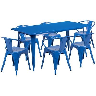 Flash Furniture ET-CT005-6-70-BL-GG Rectangular Table & 6 Chair Set - 63"W x 31 1/2"D x 29 1/2"H, Steel, Blue