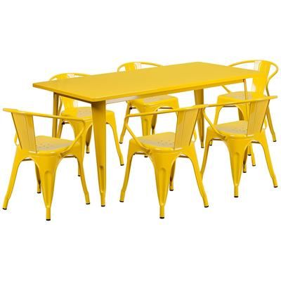 Flash Furniture ET-CT005-6-70-YL-GG Rectangular Table & 6 Chair Set - 63"W x 31 1/2"D x 29 1/2"H, Steel, Yellow