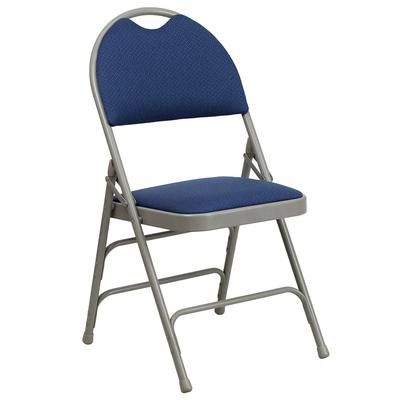 Flash Furniture HA-MC705AF-3-NVY-GG Extra Large Folding Chair w/ Navy Blue Fabric Back & Seat - Steel Frame, Gray, Triple Braced