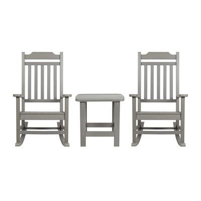 Flash Furniture JJ-C14703-2-T14001-GY-GG Outdoor Rocking Chair w/ Table Set - Resin Wood, Gray