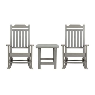 Flash Furniture JJ-C14703-2-T14001-GY-GG Outdoor Rocking Chair w/ Table Set - Resin Wood, Gray
