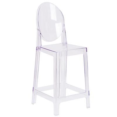 Flash Furniture OW-GHOSTBACK-24-GG Counter Stool w/ Oval Back & Plastic Seat, Transparent Crystal