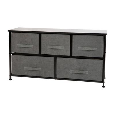 Flash Furniture WX-5L206-X-BK-GR-GG 39 1/2"W Storage Organizer w/ 5 Dark Gray Fabric Drawers, Black Cast Iron Frame