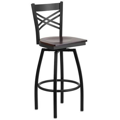 Flash Furniture XU-6F8B-XSWVL-WALW-GG Commercial Bar Stool w/ Cross Back & Walnut Wood Seat, Black