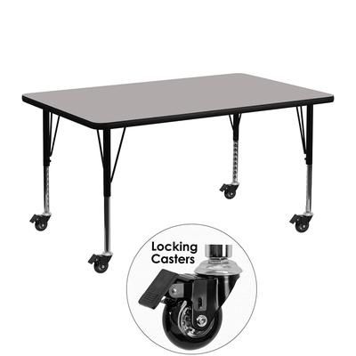 Flash Furniture XU-A2448-REC-GY-H-P-CAS-GG Rectangular Mobile Activity Table - 48"L x 24"W, Laminate Top, Gray