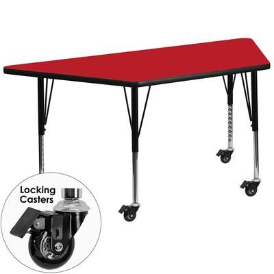 Flash Furniture XU-A2448-TRAP-RED-H-P-CAS-GG Trapezoid Mobile Activity Table - 46 1/4"L x 25 1/2"W, Laminate Top, Red
