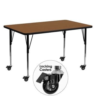 Flash Furniture XU-A2460-REC-OAK-H-A-CAS-GG Rectangular Mobile Activity Table - 60"L x 24"W, Laminate Top, Oak, Brown