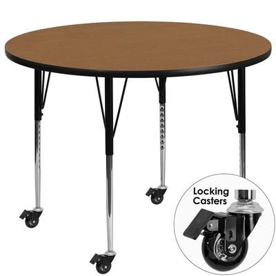 Flash Furniture XU-A42-RND-OAK-T-A-CAS-GG 42" Round Mobile Activity Table - Laminate Top, Oak, Brown