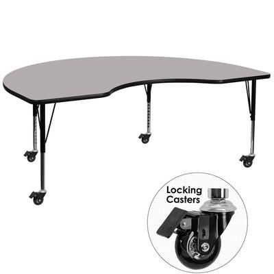 Flash Furniture XU-A4896-KIDNY-GY-T-P-CAS-GG Kidney Shaped Mobile Activity Table - 96"L x 48"W, Laminate Top, Gray