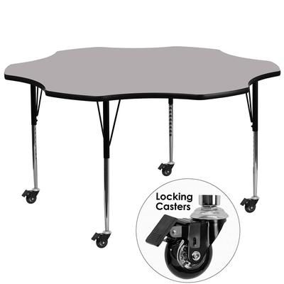 Flash Furniture XU-A60-FLR-GY-T-A-CAS-GG Flower Shaped Mobile Activity Table - 60"L x 60"W, Laminate Top, Gray