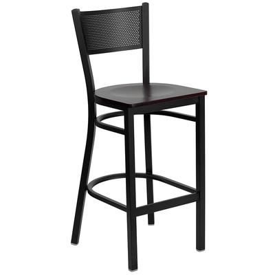 Flash Furniture XU-DG-60116-GRD-BAR-MAHW-GG Commercial Bar Stool w/ Grid Back & Mahogany Wood Seat, Black