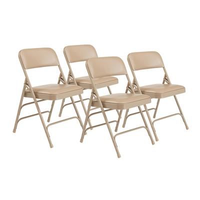 National Public Seating 1301 Folding Chair w/ French Beige Vinyl Back & Seat - Steel Frame, Beige, Green