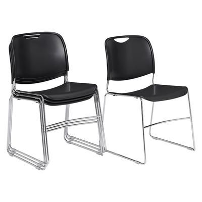National Public Seating 8510 Stacking Chair w/ Black Plastic Back & Seat - Steel Frame, Chrome Plated, Pack of 4