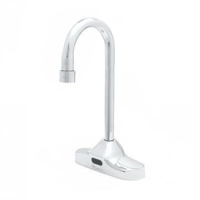 T&S EC-3107 Deck Mount Electronic Faucet - 4" Centers, Gooseneck Spout, Chrome Plated Brass, Stainless Steel