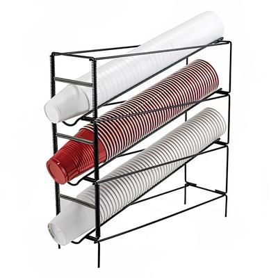 Winco CDR-3 Cup Dispenser, Rack, 3 Compartment, All Cup Types, Black