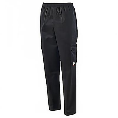 Winco UNF-11KXL Cargo Chef's Pants w/ Elastic Waist & Drawstring - Poly/Cotton, Black, X-Large