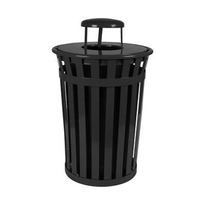 Witt M3601-RC-BK 36 Gallon Outdoor Flat Bar Trash Can w/ Rain Cap Lid, Black
