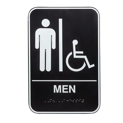 Vollrath 5631 6" x 9" Men/Accessible Sign - Braille, White on Black