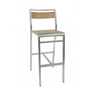 emu AB1220 (06-401) 42 1/2" Sid Barstool w/ Oak Slat Back & Seat - Aluminum, Silver, Oak Design, Foot Rest, Brown