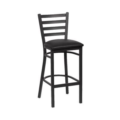 Royal Industries ROY 9002 BLK Commercial Bar Stool w/ Ladder Back & Black Vinyl Seat, Matte Black