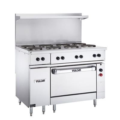 Vulcan EV48S-8FP480 48" EV Series Commercial Electric Range w/ 8 French Hot Plates, 480v/1ph/3ph, Stainless Steel