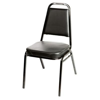 Oak Street SL2082-BLK Stacking Chair w/ Black Vinyl Back & Seat - Steel Frame, Black, Tapered Back
