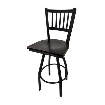 Oak Street SL2090-S-WB Swivel Commercial Bar Stool w/ Metal Vertical Back & Black Wood Seat, Black