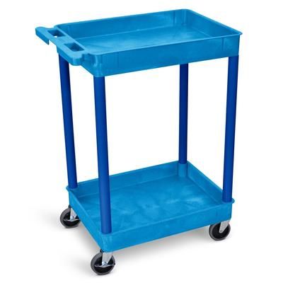 Luxor BUSTC11BU 2 Level Plastic Utility Tub Cart w/ 300 lb Capacity, Raised Ledges, Blue