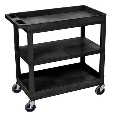 Luxor EC121-B 3 Level Polymer Utility Cart w/ 400 lb Capacity - Raised Ledges, Black