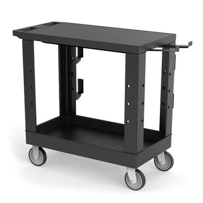 Luxor EC21-NDUST-B 2 Level Plastic Heavy Duty Industrial Cart w/ 600 lb Capacity, Flat Top & Tub Shelf, Black