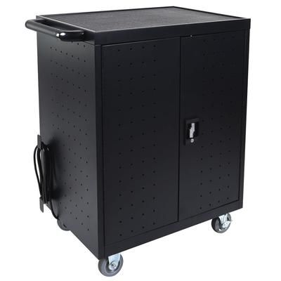 Luxor LLTP32-B 32 Tablet Charging Cart w/ 2 Shelves - 10 ft Cord, Steel, Chrome